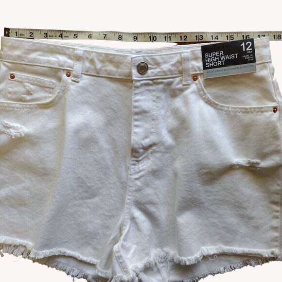 Denim Co Shorts 12 Distressed Raw Hem Super High Waist White - Picture 5 of 13